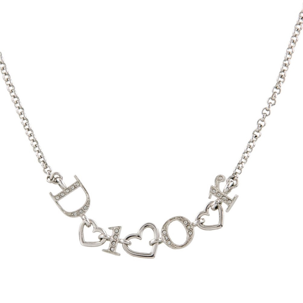 Christian Dior Crystal Logo Heart Collar Necklace